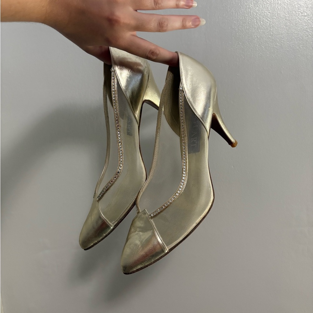 Stuart Weitzman Gold Mesh Sequin Heels